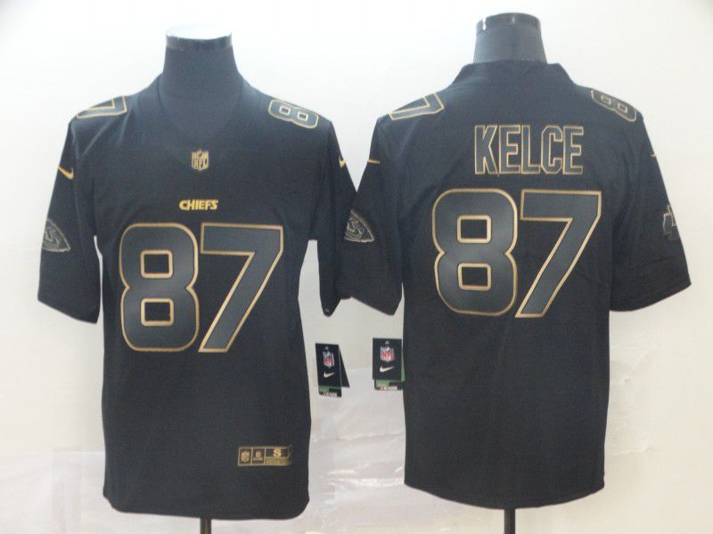 Men Kansas City Chiefs #87 Kelce Black Nike Vapor Limited Black Golden Jersey